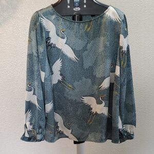ellos Blue Crane Print Women's Blouse